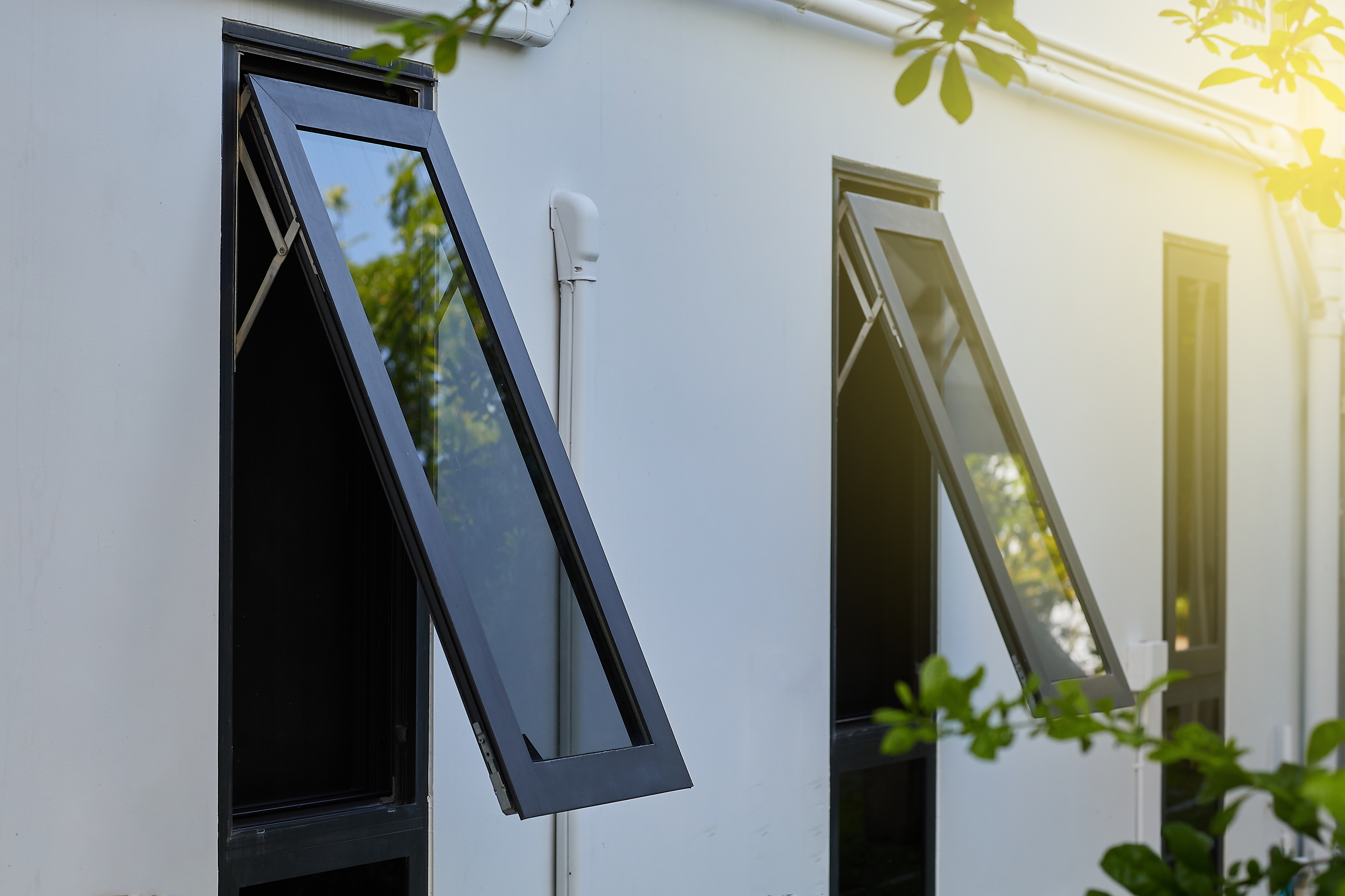 black open windows on a house